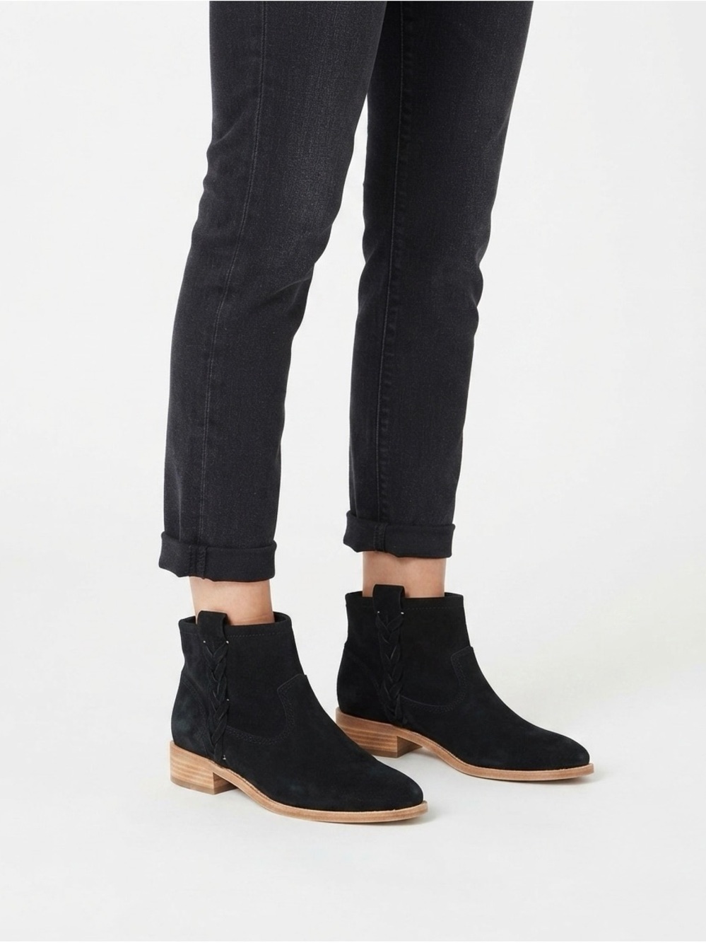 [Soludos] Braided Black Suede Ankle Boots